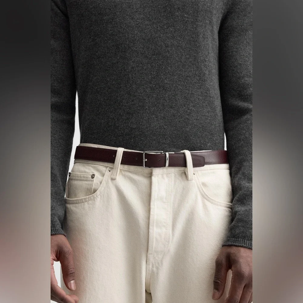 NWT. Zara Man Black Contrast Reversible Leather Belt. Size 40.
